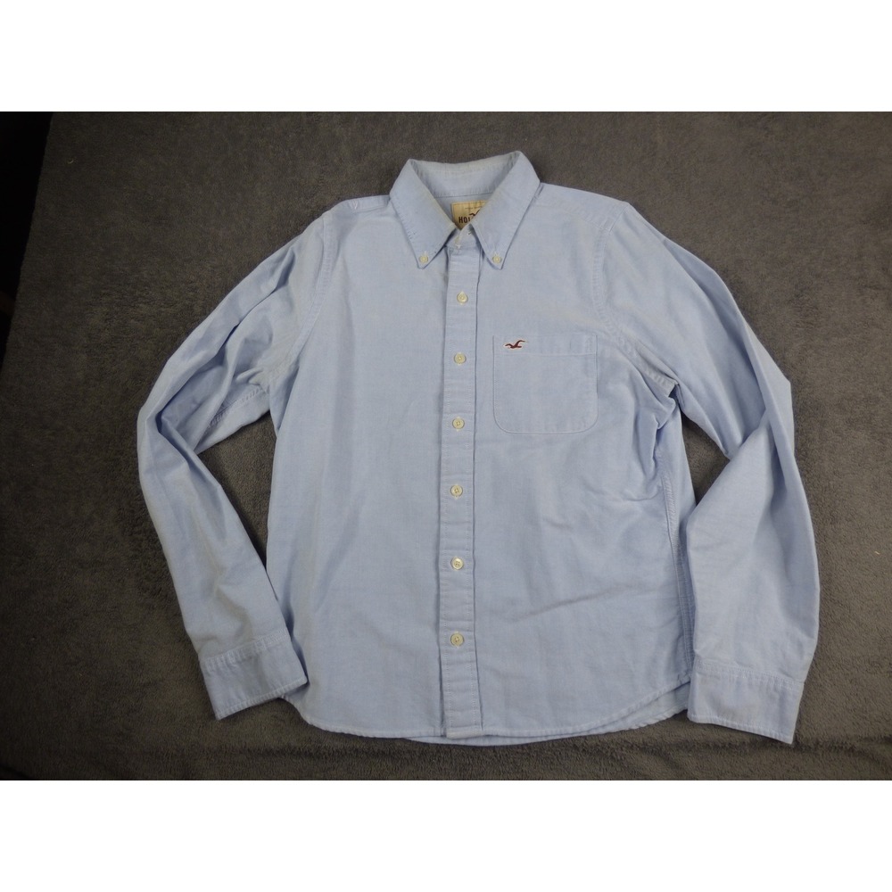Hollister Mens Light Blue Oxford Button Down Long Sleeve Shirt Large Seagull Log